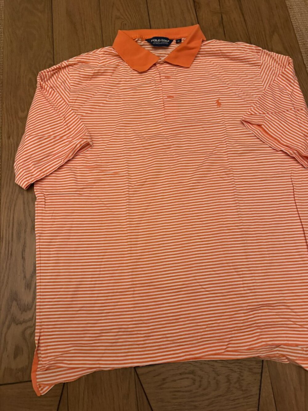 Polo Golf Ralph Lauren Orange and White Striped Polo Shirt Mens XL